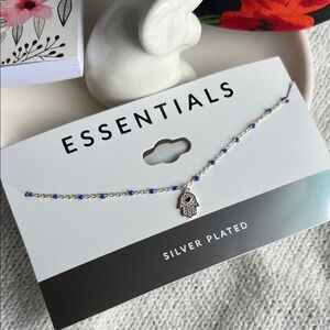 Essentials Silver-Plated Hamsa Bracelet with Blue Beads